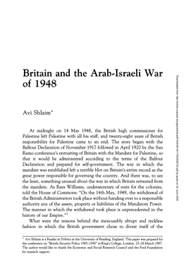 Britain and the Arab-Israeli War of 1948