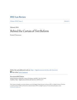 Behind the Curtain of Tort Reform Roland Christensen