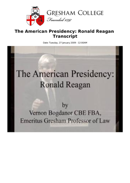 The American Presidency: Ronald Reagan Transcript