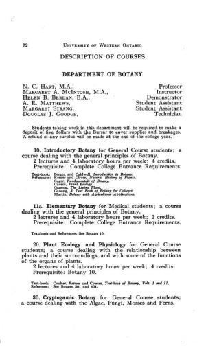 Description of Courses Department of Botany