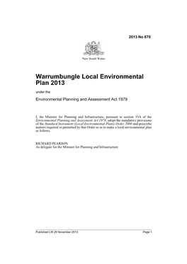 Warrumbungle Local Environmental Plan 2013 Under the Environmental Planning and Assessment Act 1979