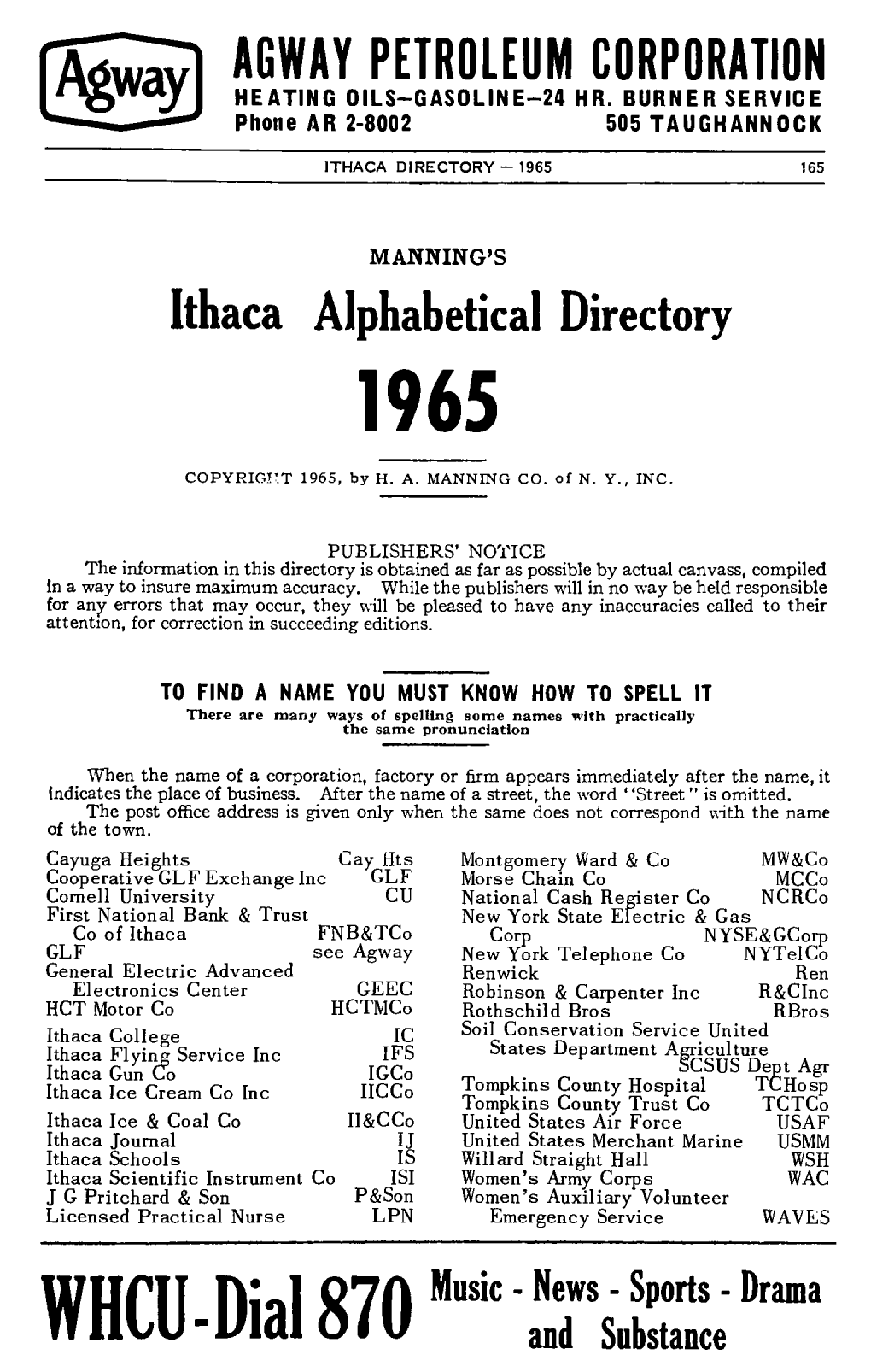 Ithaca Alphabetical Directory 1965