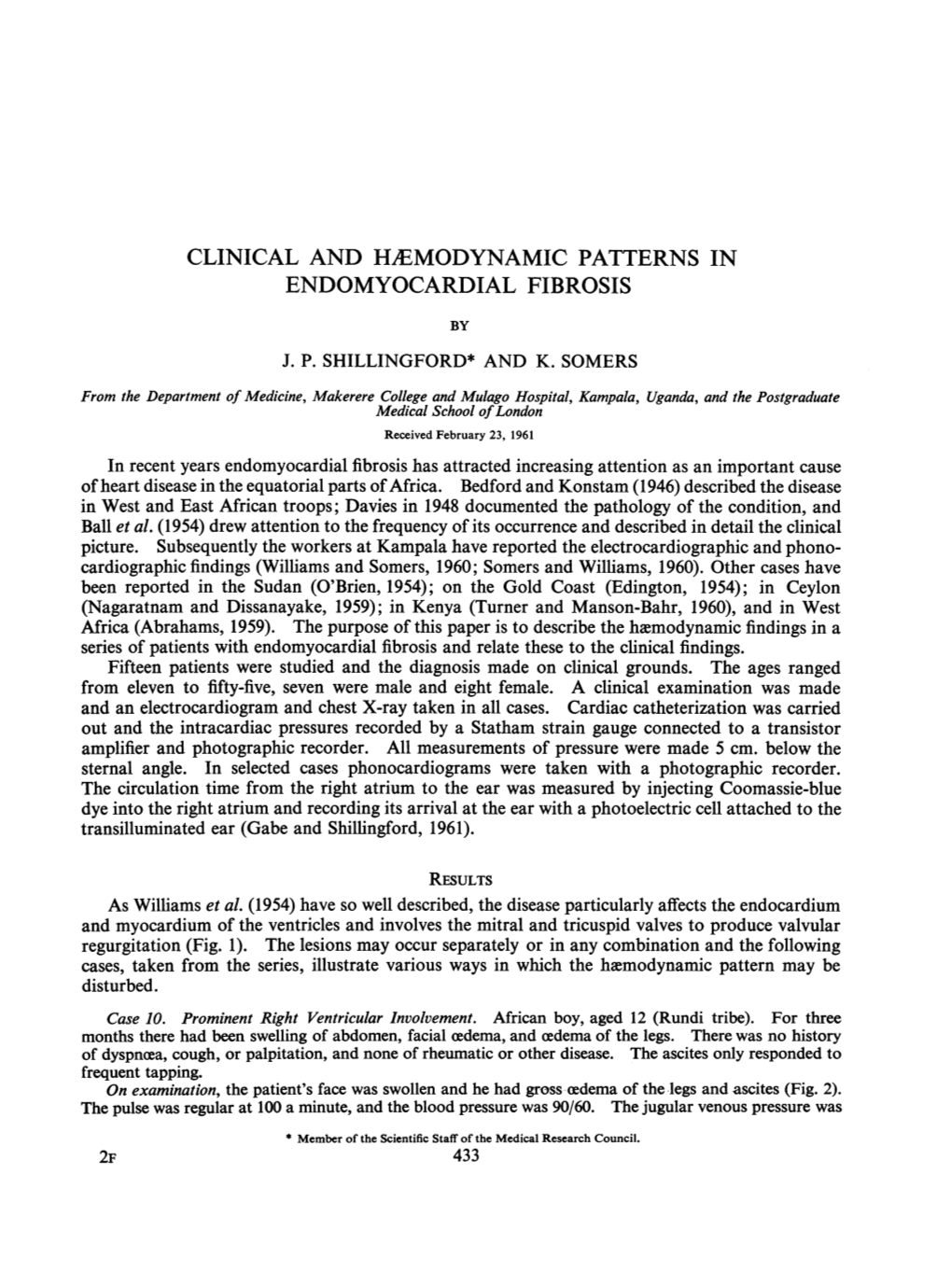 Clinical and Hæmodynamic Patterns In