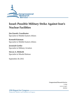 Israel: Possible Military Strike Against Iran's Nuclear Facilities