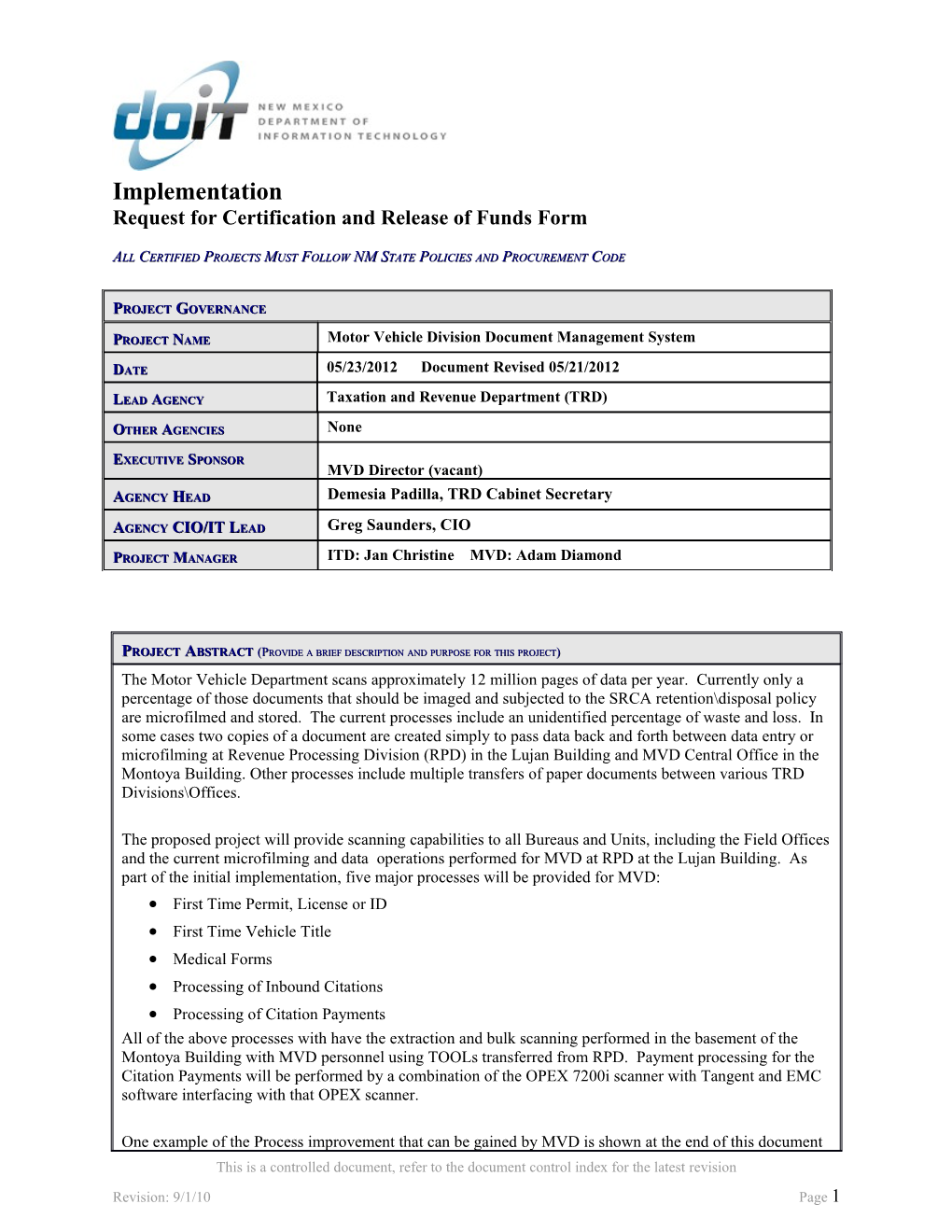 Request for Certification and Release of Funds Form s12