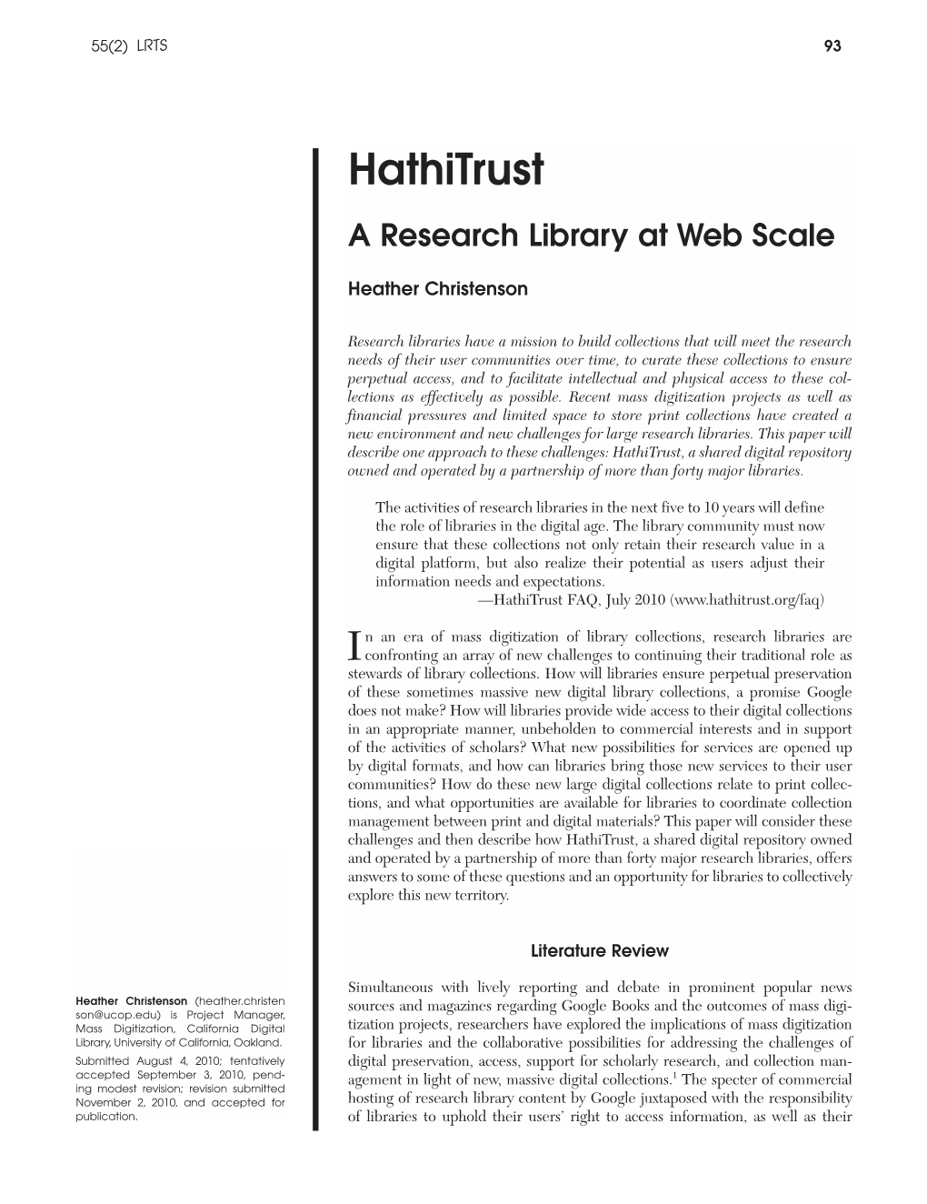 Hathitrust a Research Library at Web Scale