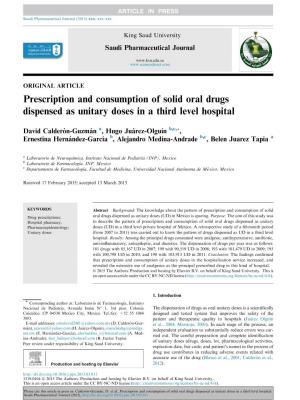 Prescription and Consumption of Solid Oral Drugs Dispensed As Unitary Doses in a Third Level Hospital