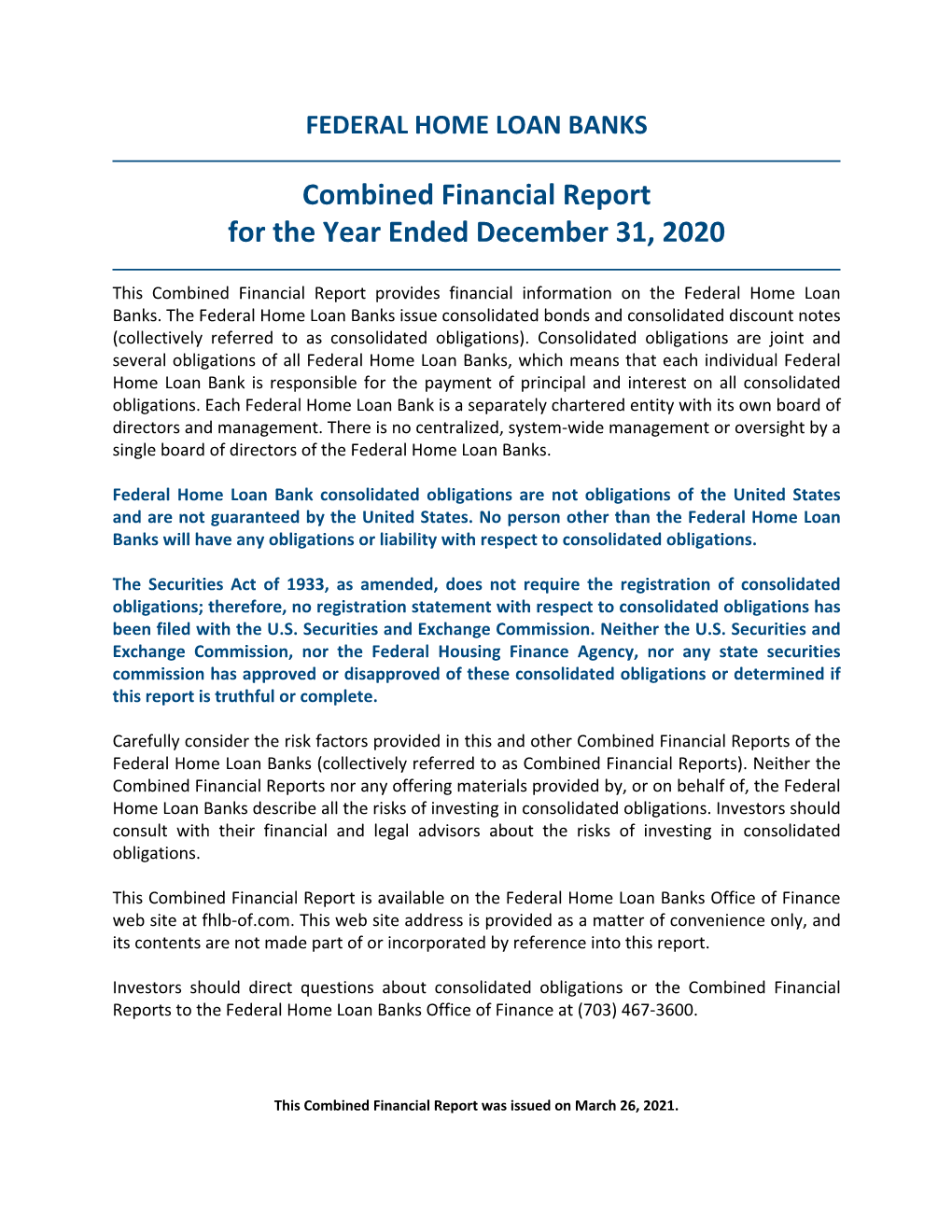 Combined Financial Report for the Year Ended December 31, 2020