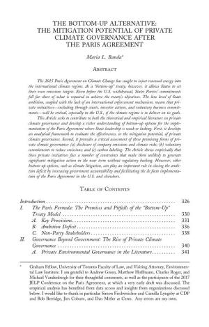 The Bottom-Up Alternative: the Mitigation Potential of Private Climate Governance After the Paris Agreement