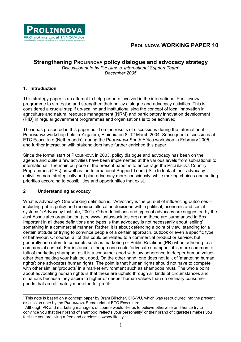 Concept Advocacy Paper - PROLLINOVA