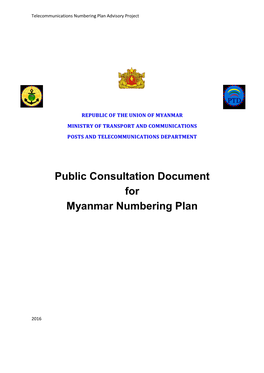 Public Consultation Document for Myanmar Numbering Plan