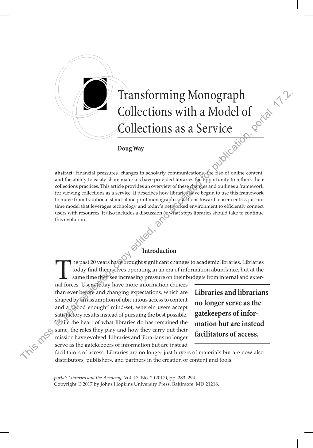 Transforming Monograph Collections with a Model of Collections As a Service