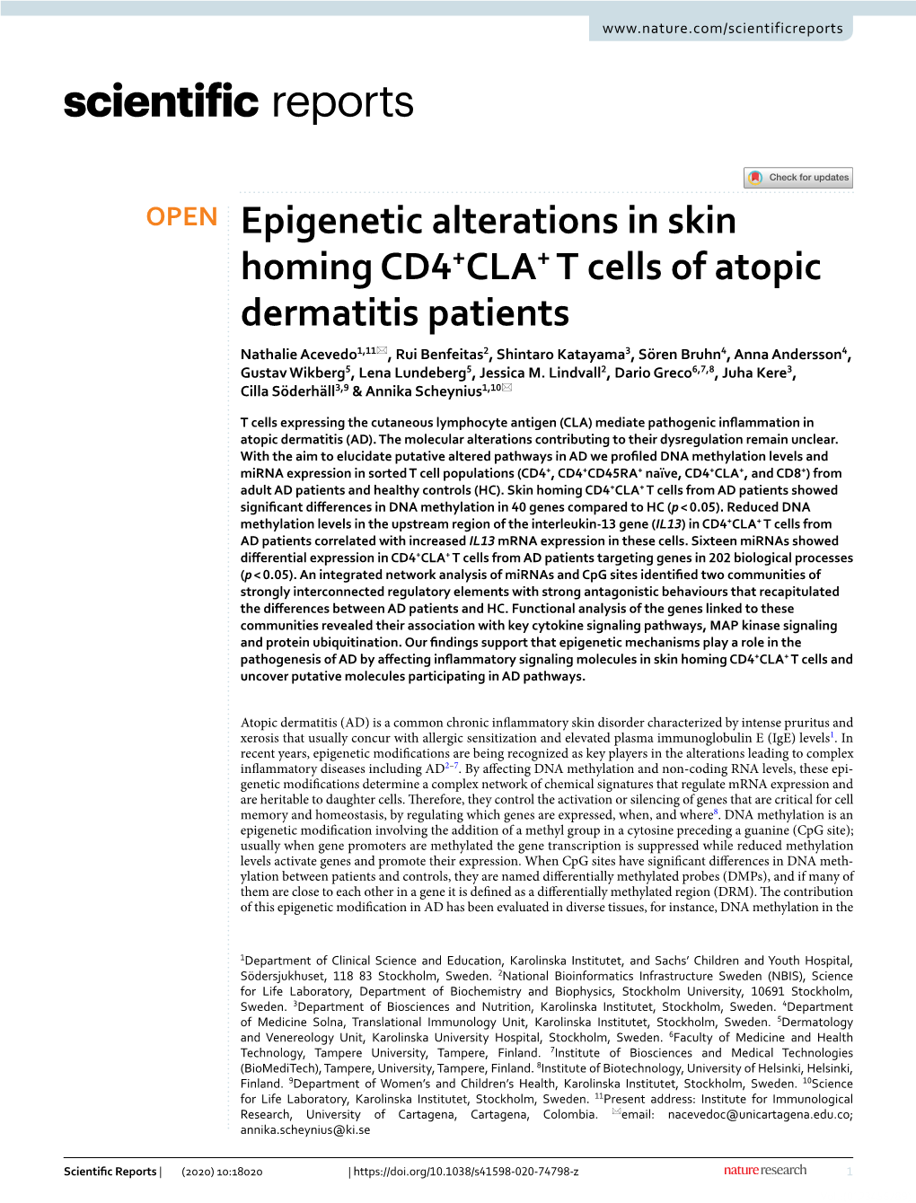 Epigenetic Alterations in Skin Homing CD4+CLA+ T Cells of Atopic