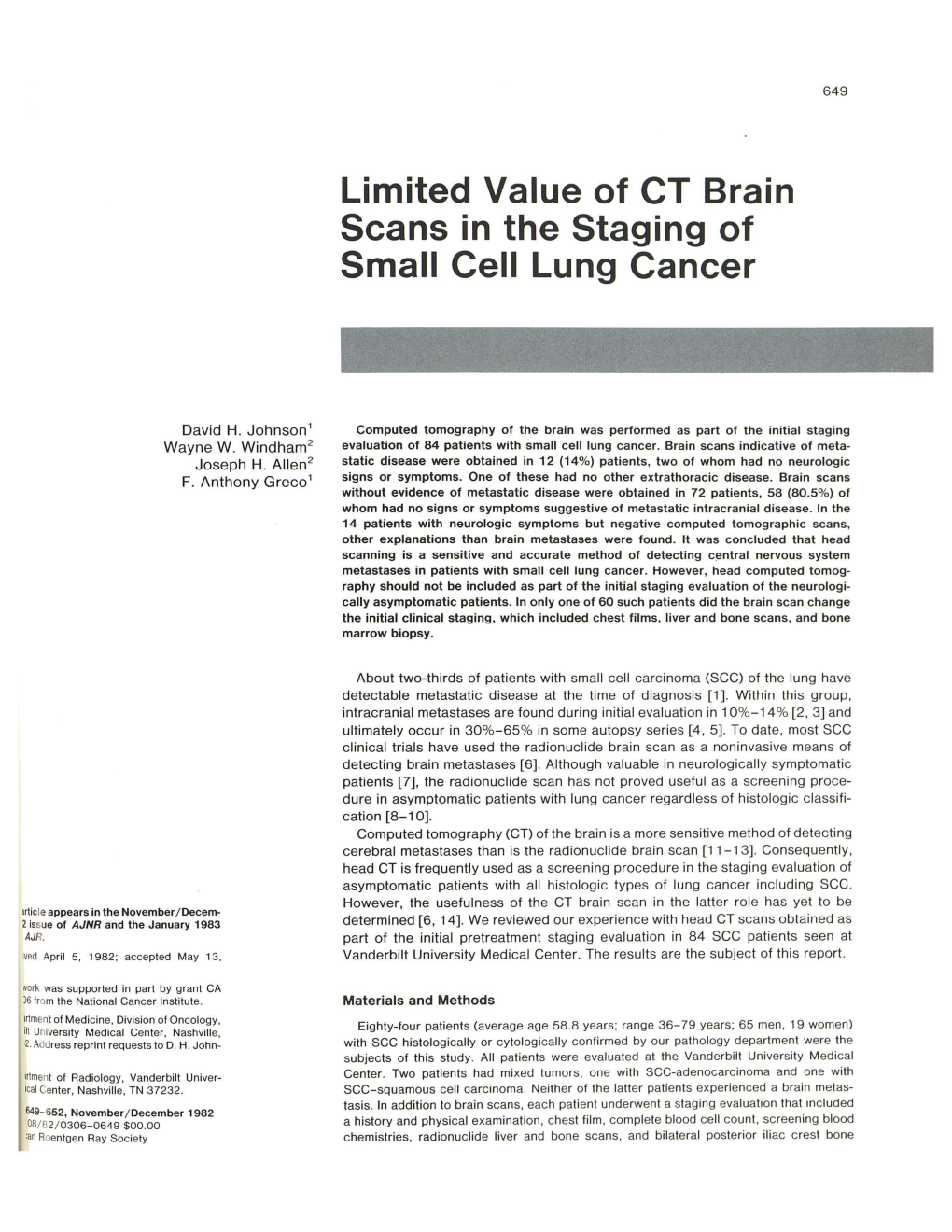 Limited Value of CT Brain Scans in the Staging of Small Cell Lung Cancer
