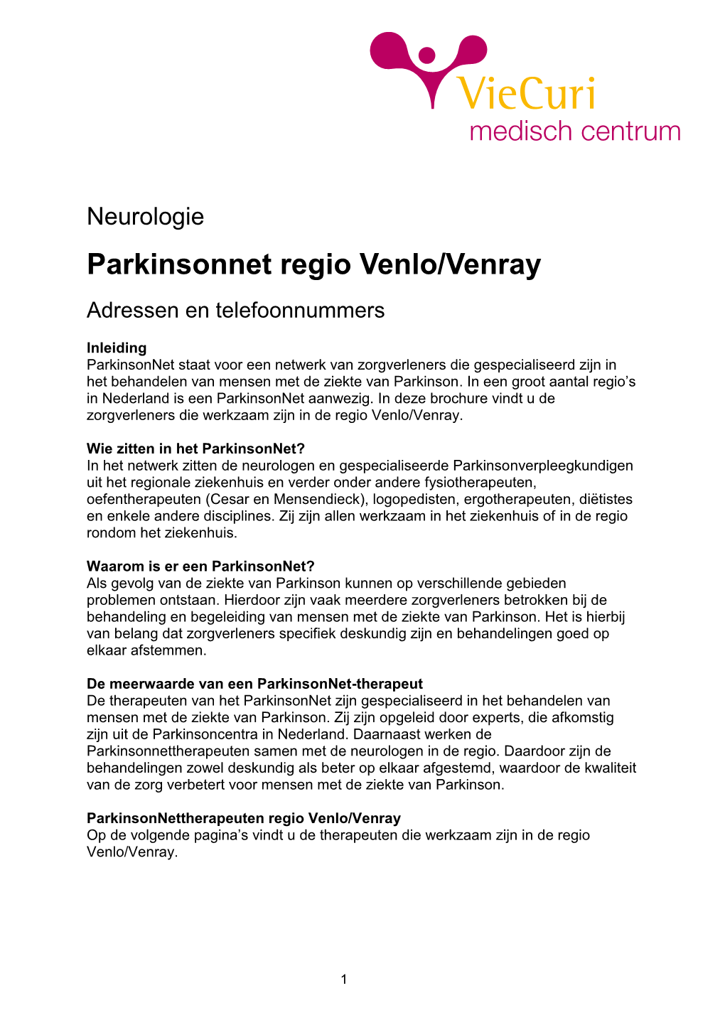 Parkinsonnet Regio Venlo/Venray