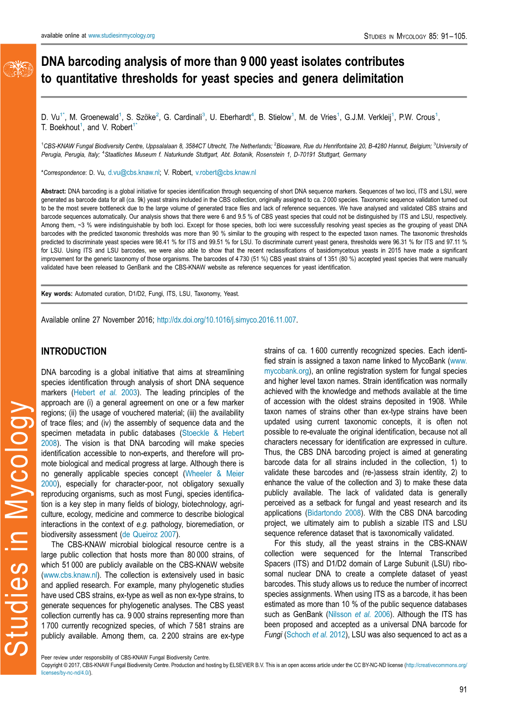 DNA Barcoding Analysis of More Than 9&Puncsp;000 Yeast Isolates