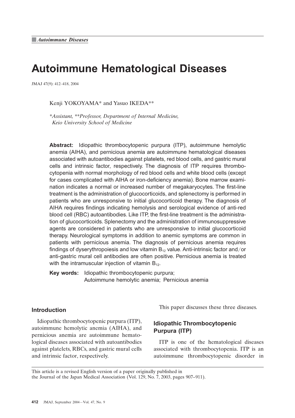 Autoimmune Hematological Diseases