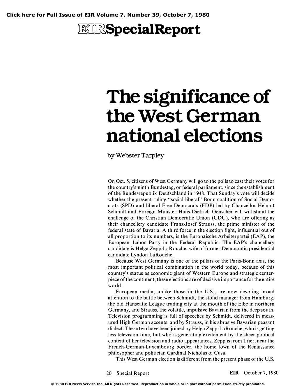 The Significance of the West German National Elections