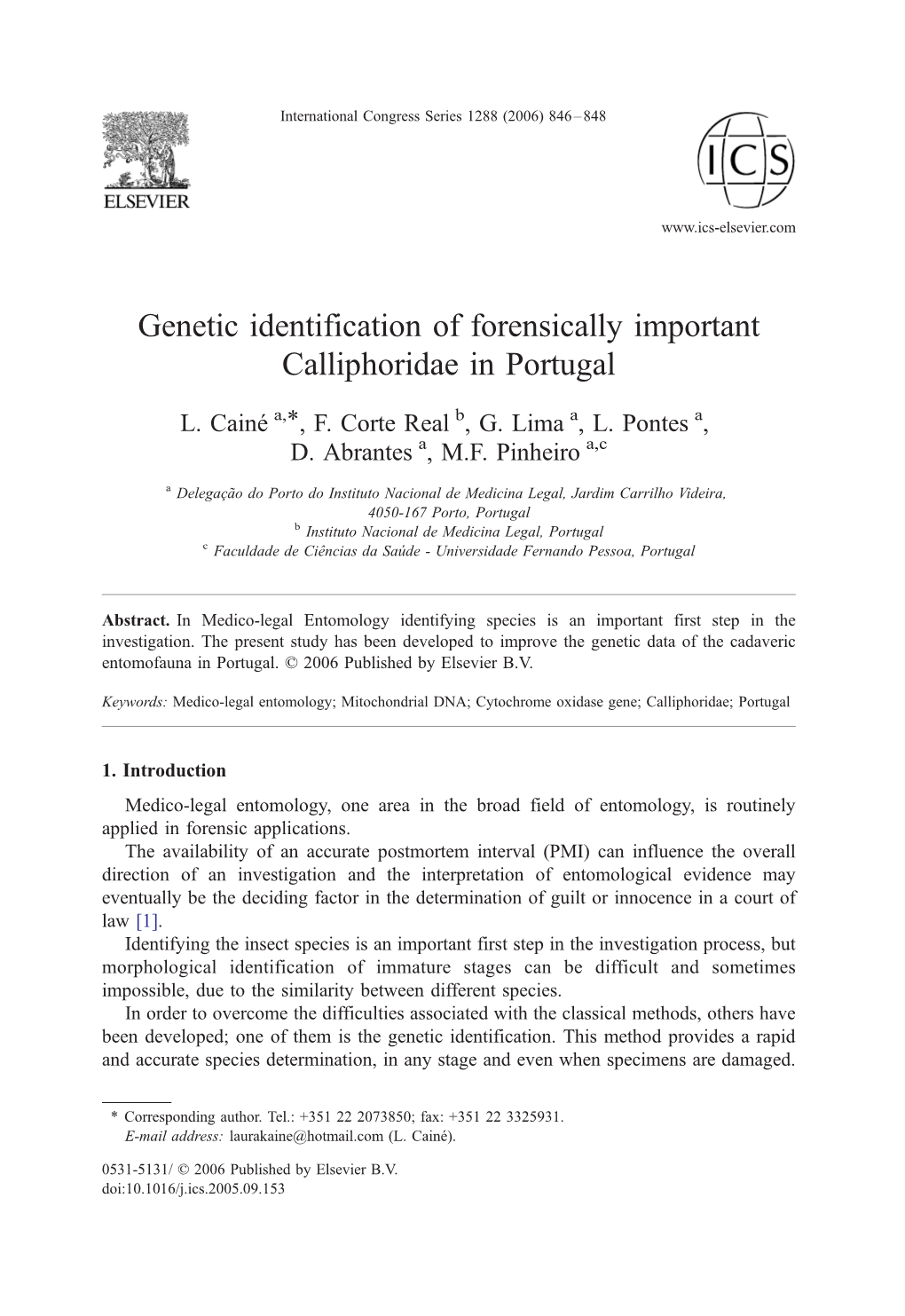 Genetic Identification of Forensically Important Calliphoridae in Portugal