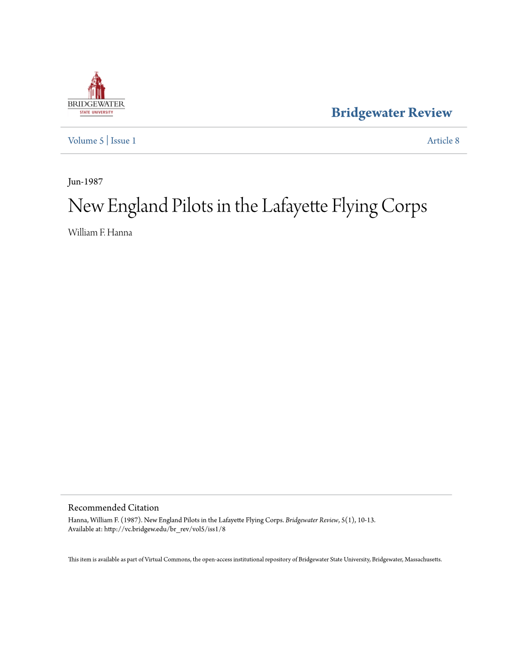 New England Pilots in the Lafayette Flying Corps William F
