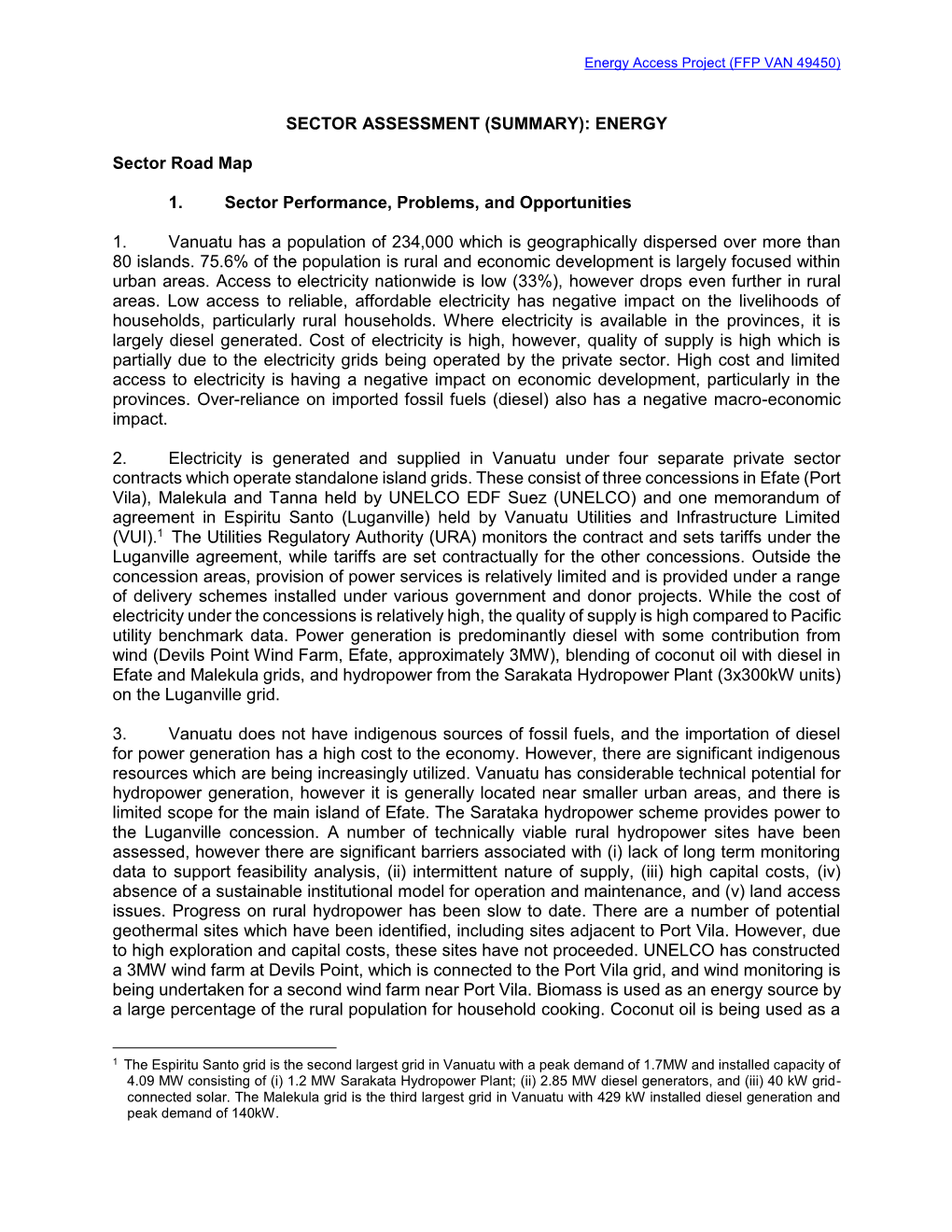 Sector Assessment (Summary): Energy