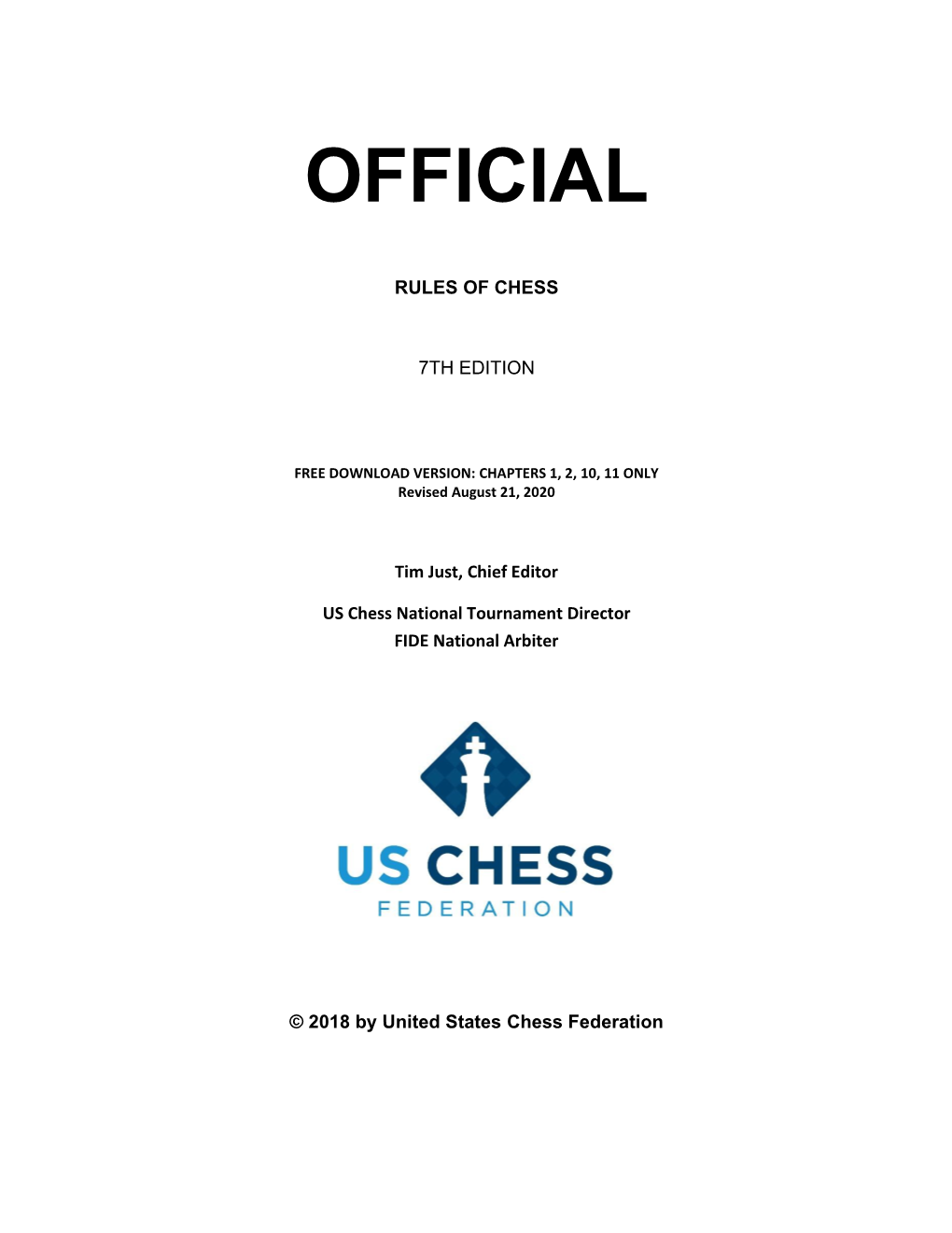 Official Rules of Chess, V 7Th Edition, 8-21-20