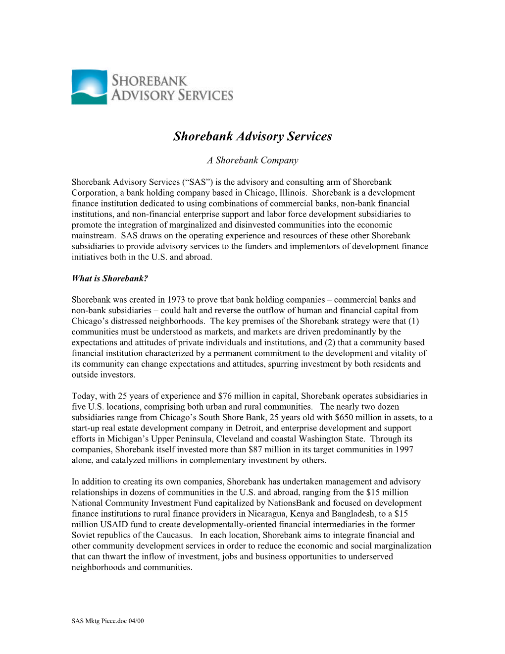 Shorebank Advisory Services