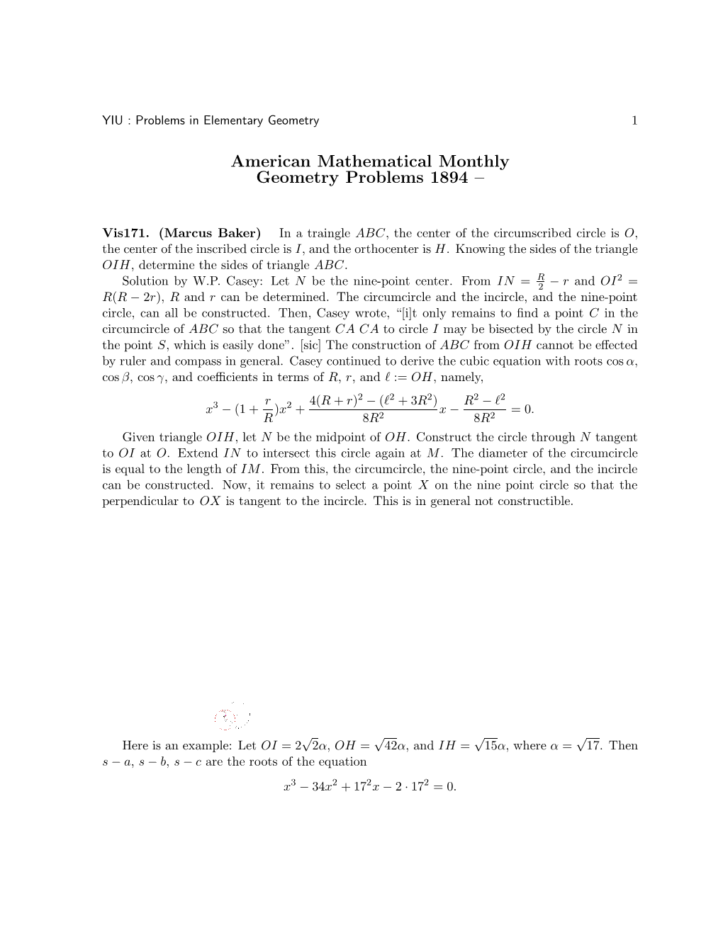 American Mathematical Monthly Geometry Problems 1894 –