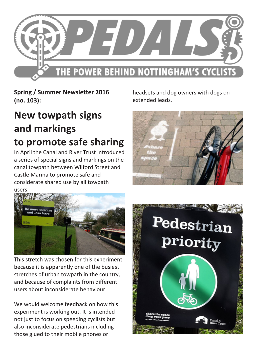 New Towpath Signs and Markings to Promote Safe Sharing