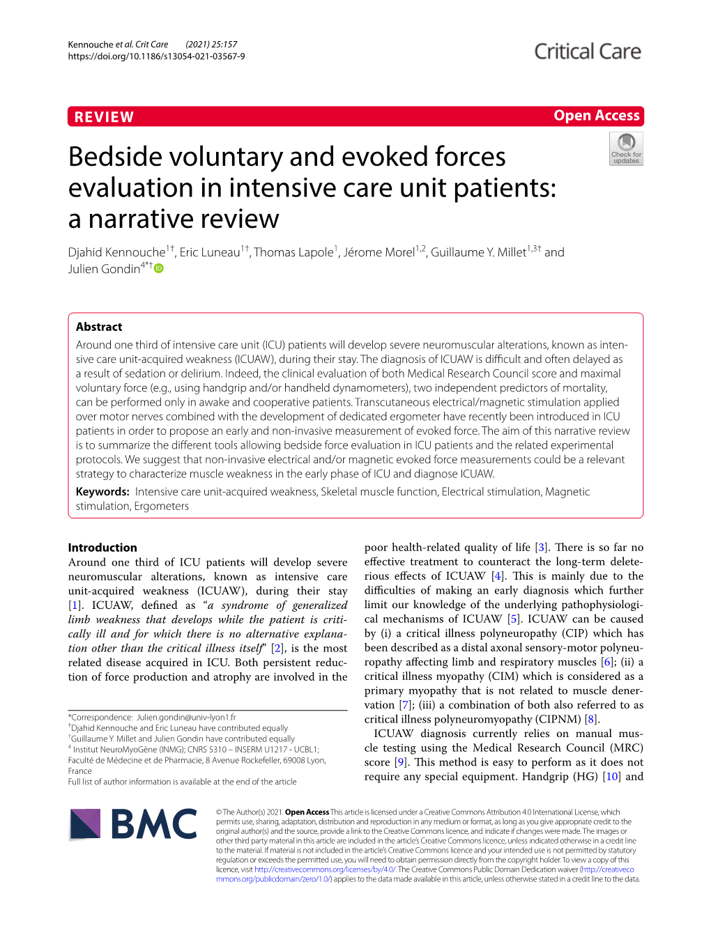 Bedside Voluntary and Evoked Forces Evaluation in Intensive Care Unit