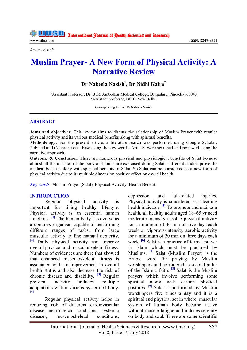 Muslim Prayer- a New Form of Physical Activity: a Narrative Review