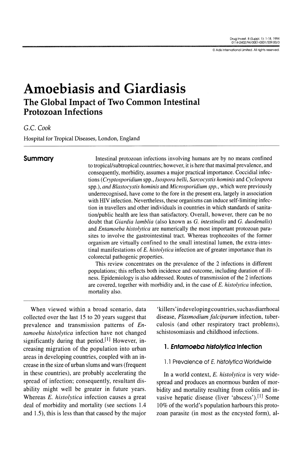 Amoebiasis and Giardiasis the Global Impact of Two Common Intestinal Protozoan Infections