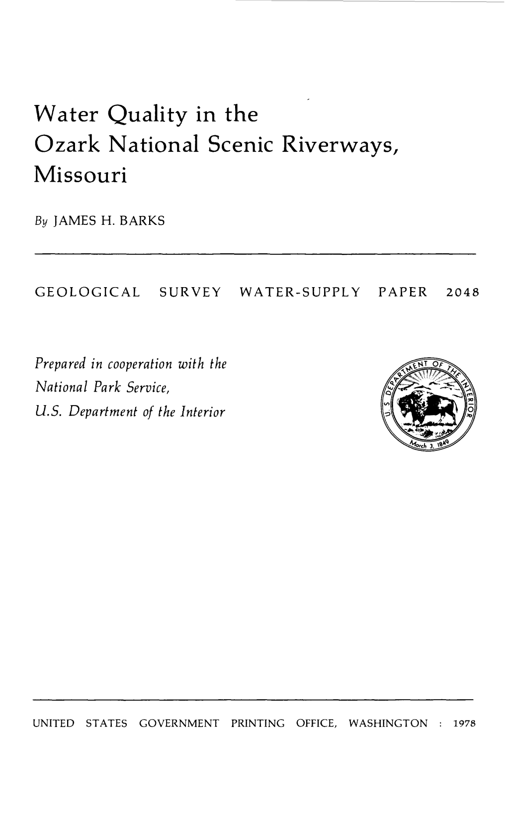 Water Quality in the Ozark National Scenic Riverways, Missouri