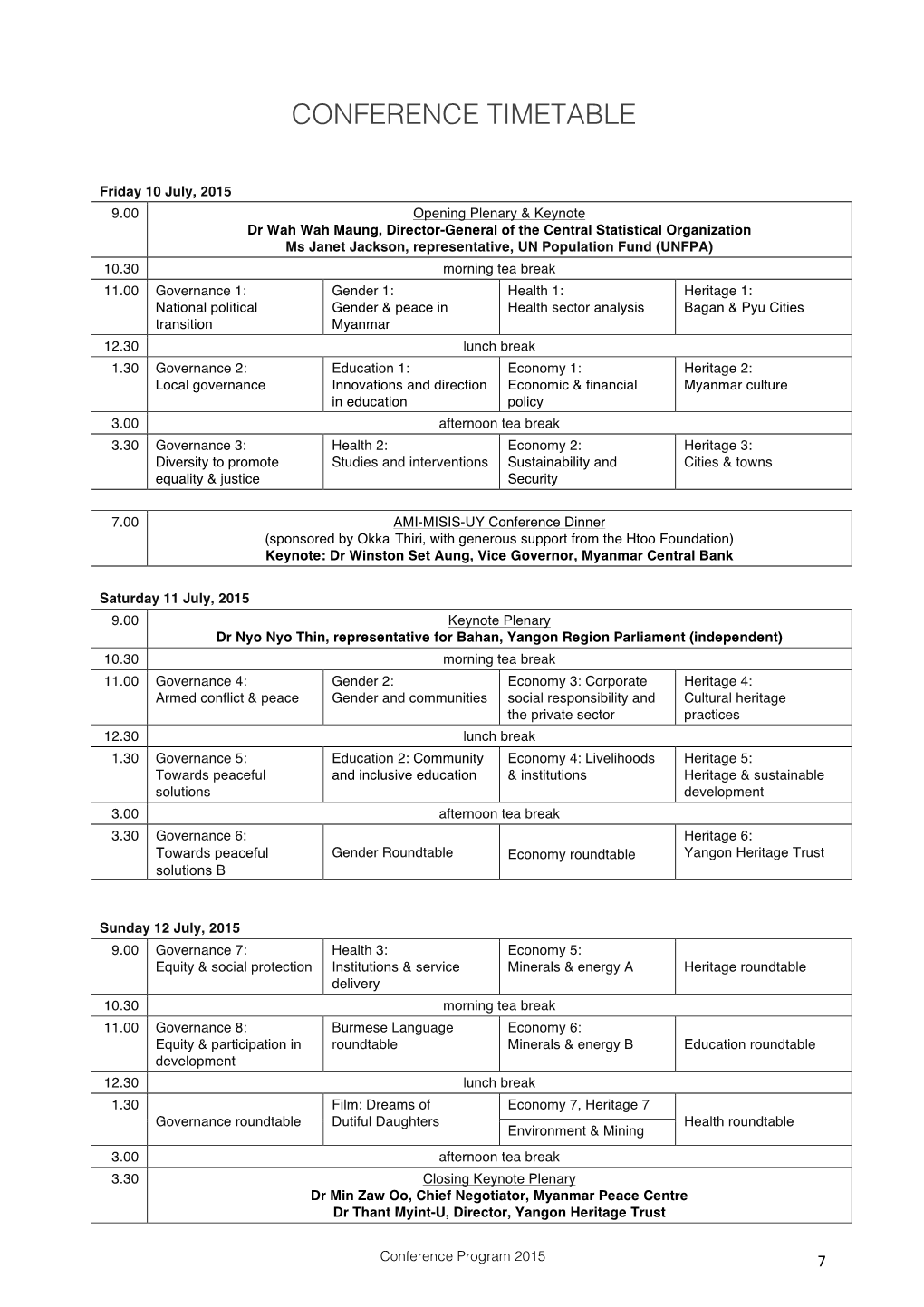 Conference Timetable