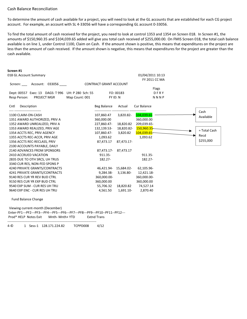 Cash Balance Reconciliation