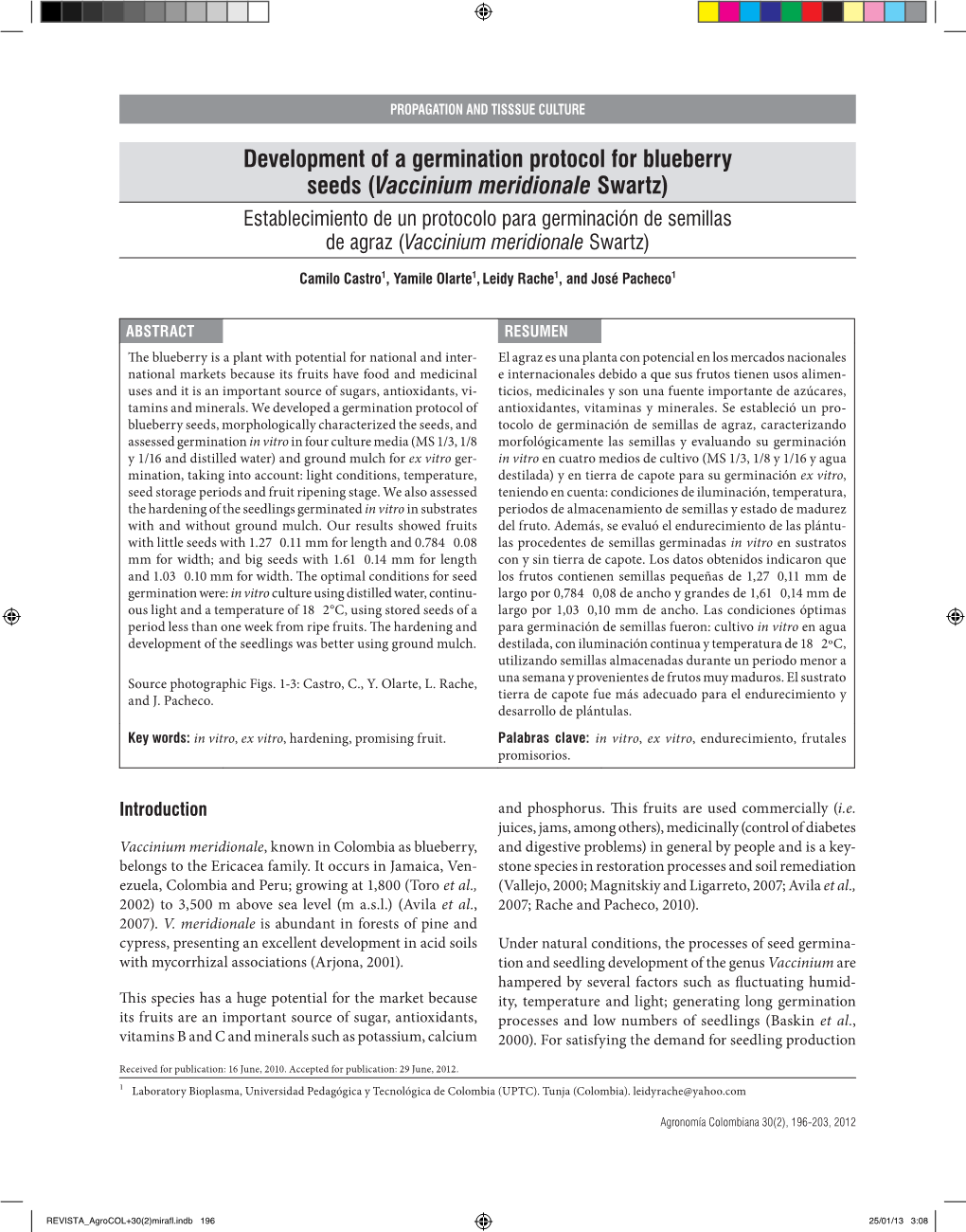 Development of a Germination Protocol For