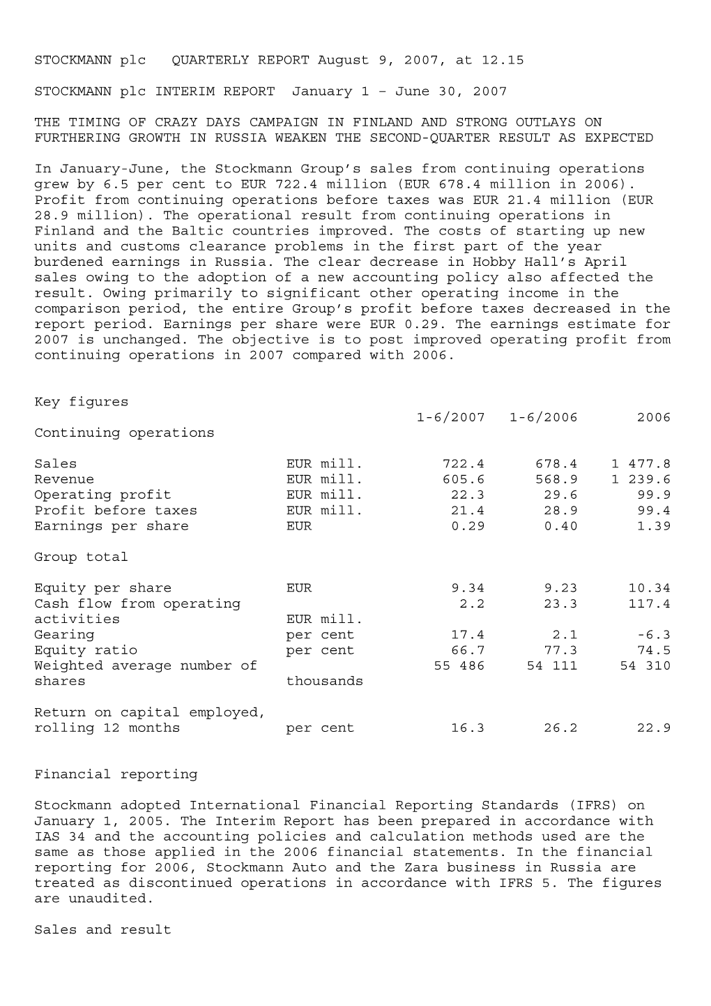 Interim Report Q2/2007