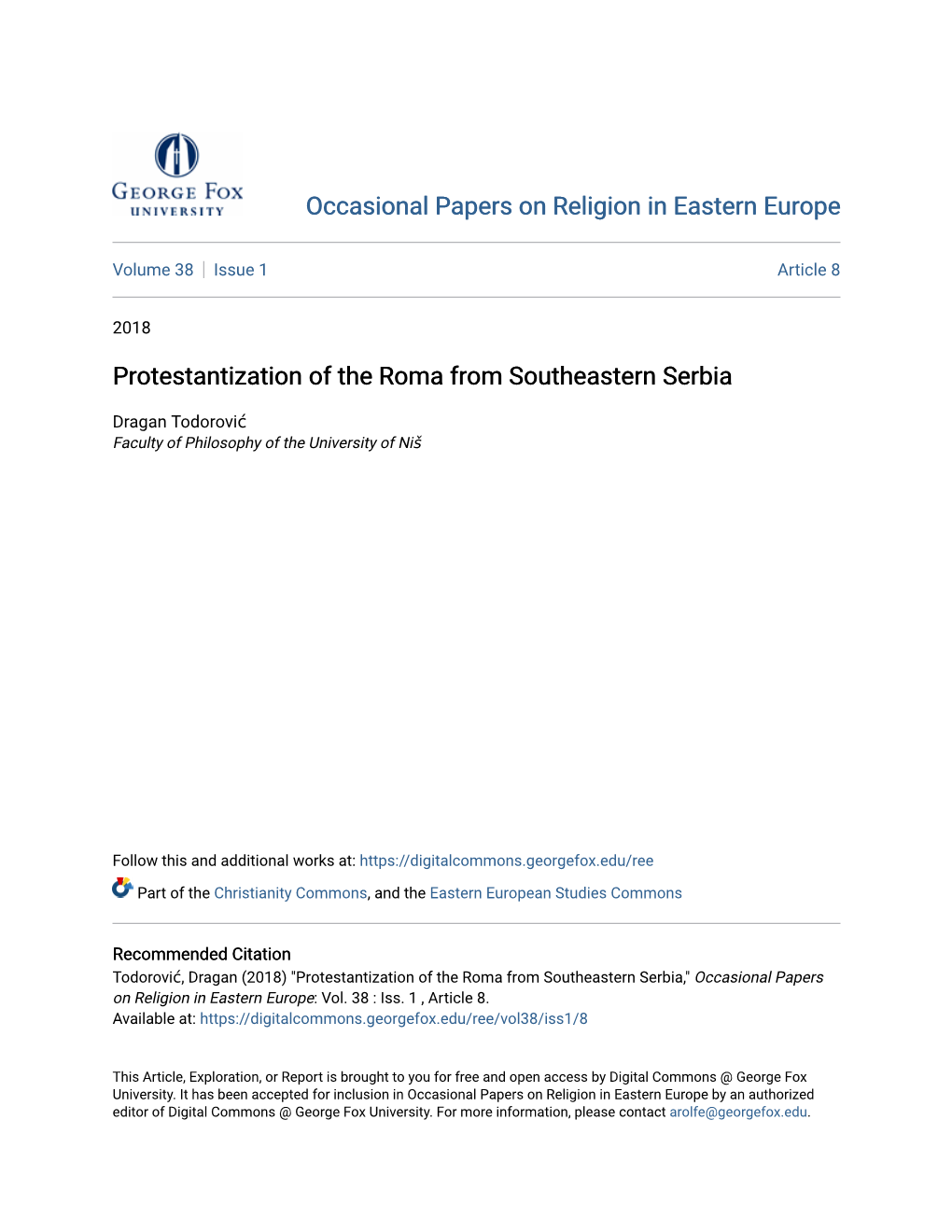 Protestantization of the Roma from Southeastern Serbia