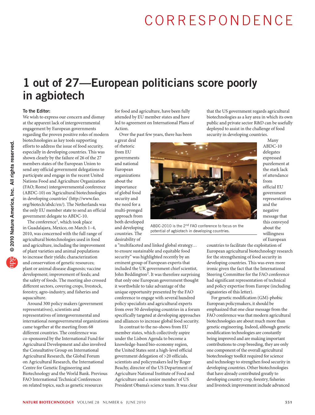 1 out of 27—European Politicians Score Poorly in Agbiotech