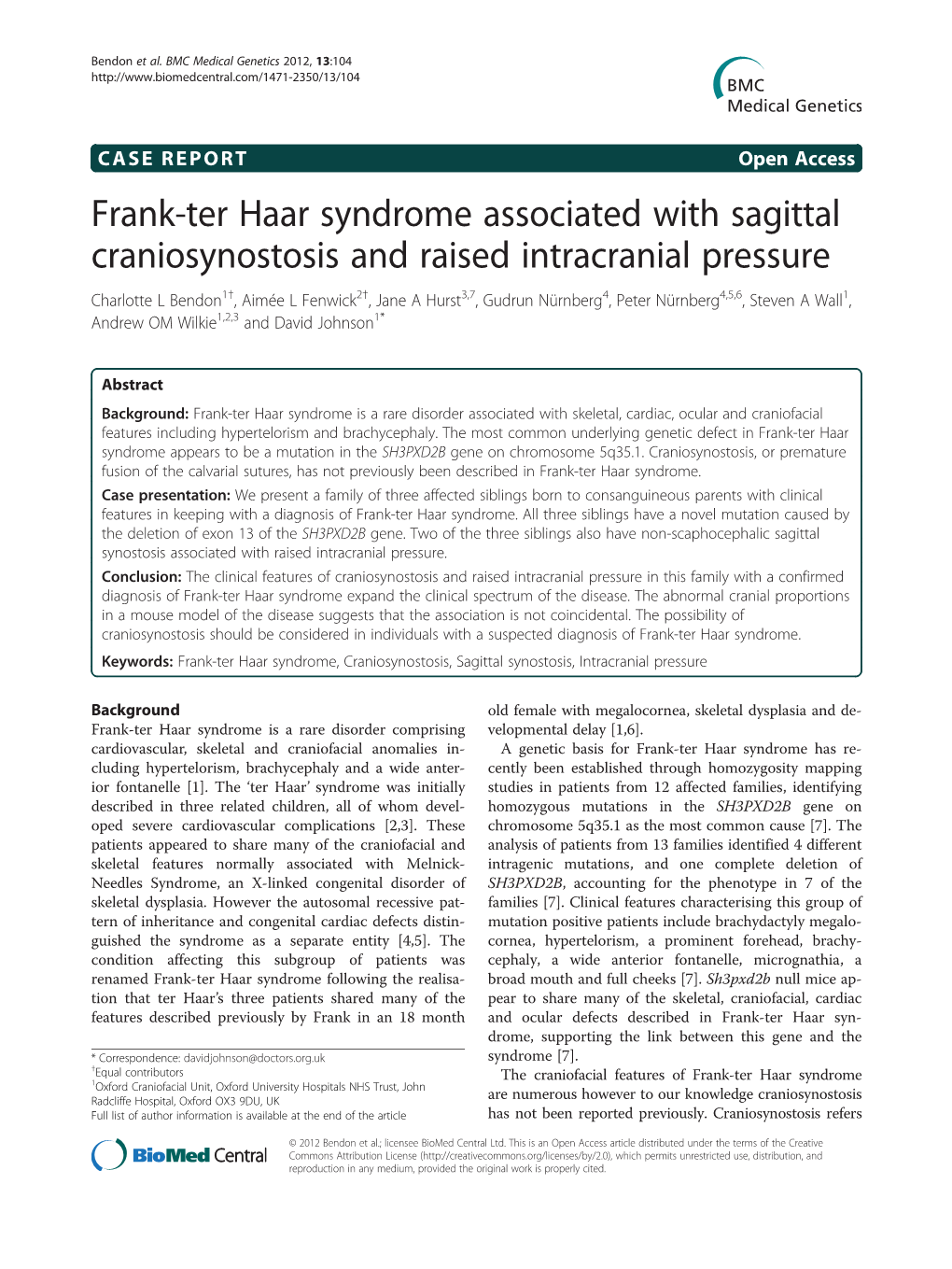 Frank-Ter Haar Syndrome Associated with Sagittal Craniosynostosis And