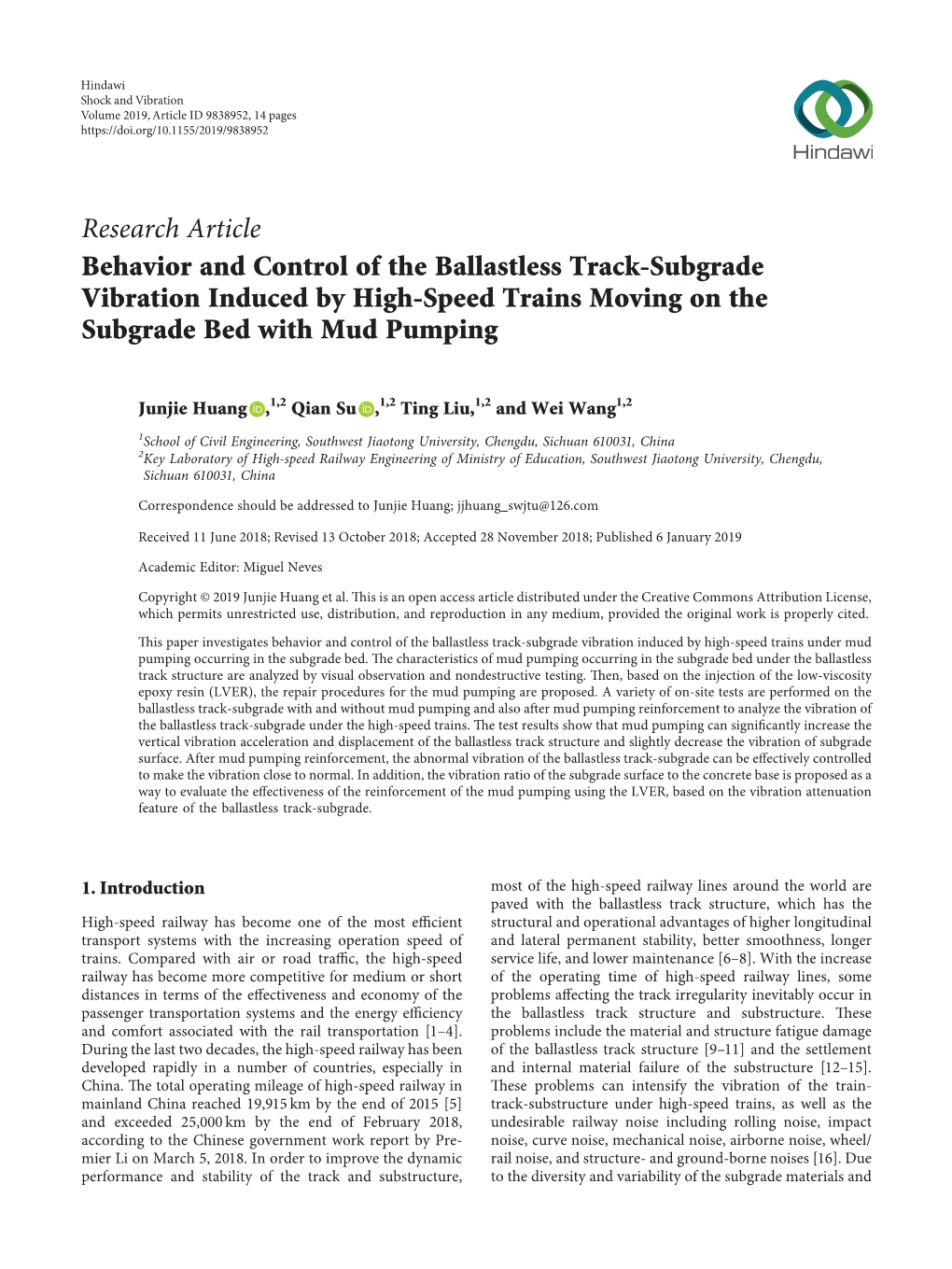 Behavior and Control of the Ballastless Track-Subgrade Vibration Induced by High-Speed Trains Moving on the Subgrade Bed with Mud Pumping