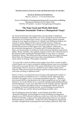 The Some Good and Mostly Bad About Maximum Sustainable Yield As a Management Target