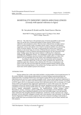 HOSPITALITY INDUSTRY: ISSUES and CHALLENGES (A Study with Special Reference to Agra)
