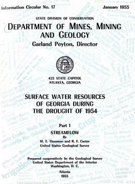 Surface Water Resources of Georgia During the Drought of 1954