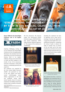 Animal Rights Conference 2018 ‘Strengthening the Movement’ Organized by Farm in Los Angeles, California, from 28Th of June Till 1St of July 2018