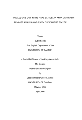 An Anya-Centered Feminist Analysis of Buffy the Vampire Slayer