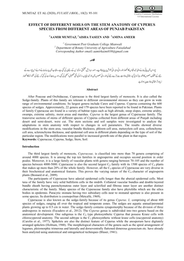 Effect of Different Soils on the Stem Anatomy of Cyperus Species from Different Areas of Punjab Pakistan