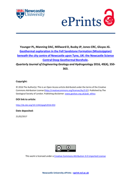 Geothermal Exploration in the Fell Sandstone Formation (Mississippian) Beneath the City Centre of Newcastle Upon Tyne, UK: the N