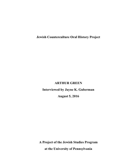 Jewish Counterculture Oral History Project