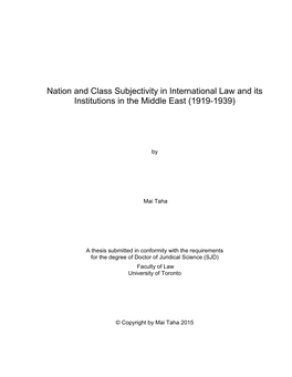 Nation and Class Subjectivity in International Law and Its Institutions in the Middle East (1919-1939)